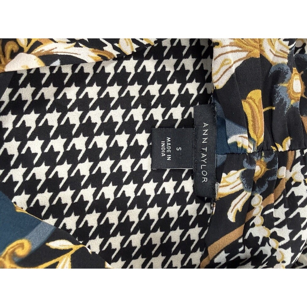 Ann Taylor Bow Tie Blouse Teal Pearl Print Equestrian Long Sleeve Size Small - Picture 6 of 13